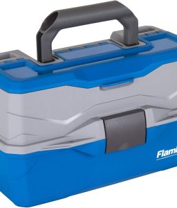 Flambeau Outdoors 6382TB 2-Tray Tackle Box - Classic Fishing Lure Storage Organizer, Medium Portable Tackle Box, 15 Tray Compartments, Blue/Gray