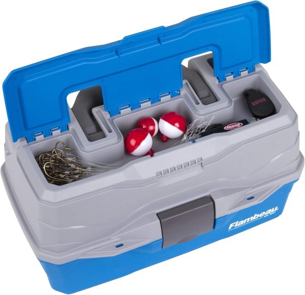 Flambeau Outdoors 6382TB 2-Tray Tackle Box - Classic Fishing Lure Storage Organizer, Medium Portable Tackle Box, 15 Tray Compartments, Blue/Gray - Image 4